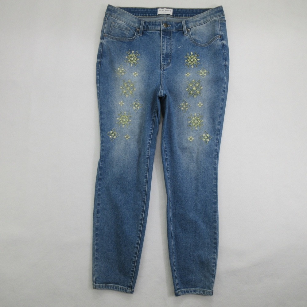 Lane Bryant Womens Jeans 18 Blue Skinny Embroidered